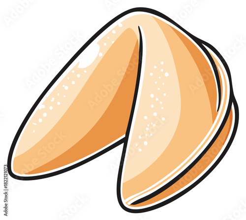 Stylized fortune cookie illustration, traditional baked dessert symbol of luck, prophecy, and prosperity