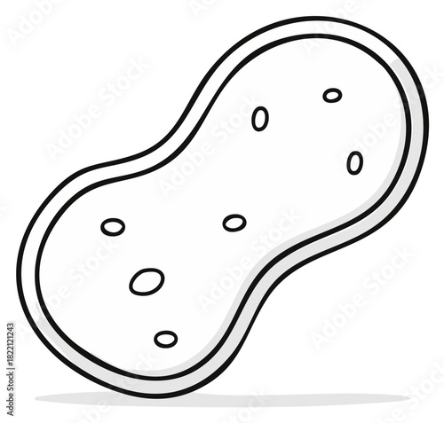 Hand drawn porous sponge icon in black and white doodle style for cleaning