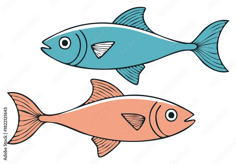 Fototapeta premium Cute cartoon fish illustration in blue and orange. Stylized aquatic animal vector art.