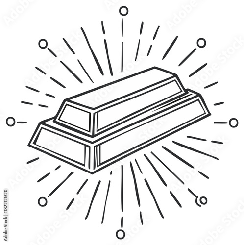 Gold bars with rays line art for wealth or success concept