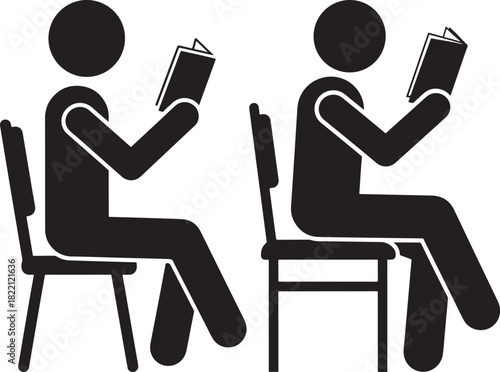 Two people sitting on chairs reading books silhouette