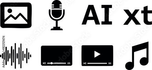 Artificial intelligence text audio icons sound wave video media music vector illustration