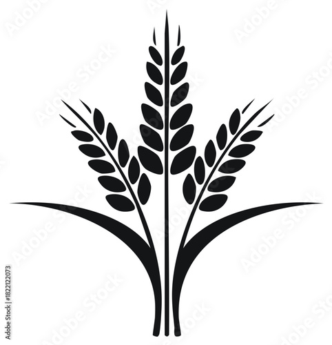 Black silhouette icon of three wheat stalks for agriculture or bakery logo