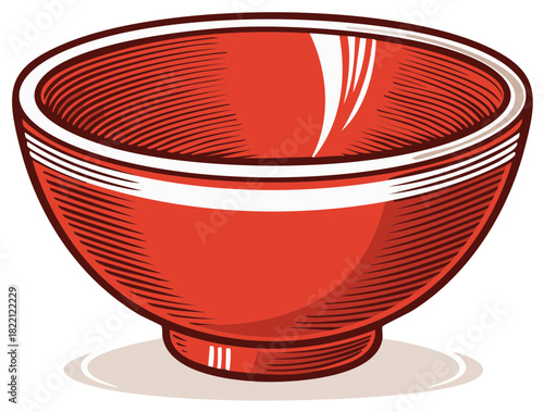 red bowl with white rim, vintage style clip art preview