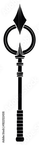 Stylized Magical Staff Scepter Icon Black Silhouette Illustrating Fantasy Power and Authority