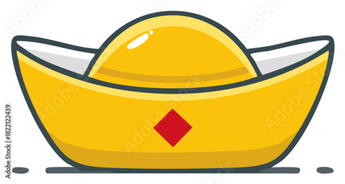 Gold Ingot Illustration for Asian New Year and Fortune Icon Concept