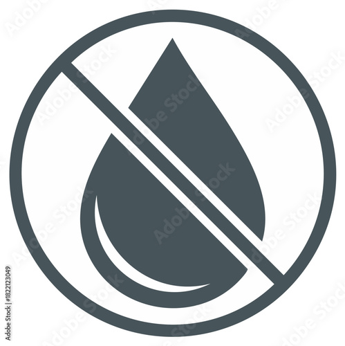Prohibition Symbol with Water Drop Waterless Warning Circular Emblem Restriction Sign