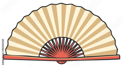 Elegant Hand Fan in Striped Beige Design with Classic Red Accents for Decorative Purposes