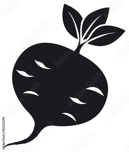 Beetroot Silhouette with Leaves Fresh Garden Vegetable Healthy Food Black Icon