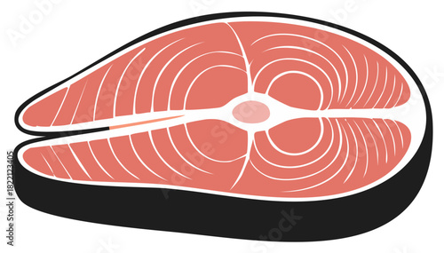 Salmon Steak Graphic Cut, Red Fish Meat, Vector Food Icon Seafood Illustration