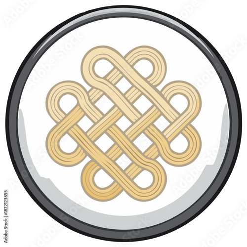 Golden Endless Knot Buddhist Auspicious Symbol for Eternity and Karma Vector Icon