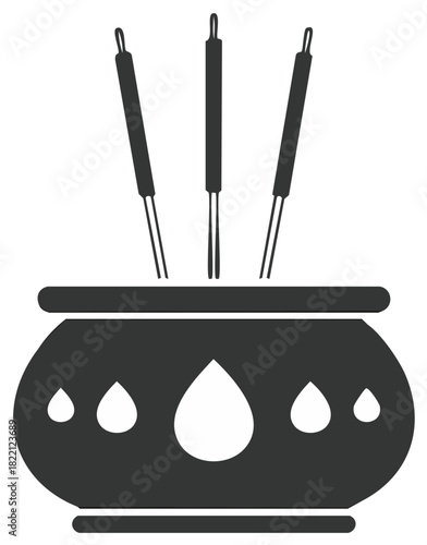 Minimalist icon of incense sticks in a decorative bowl for meditation and relaxation
