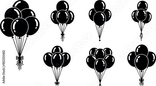 Black balloons bunches collection simple party decoration vector illustration