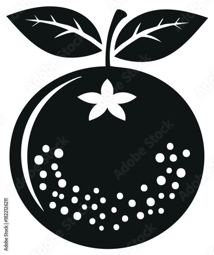 Stylized orange fruit graphic with leaves and flower vector illustration