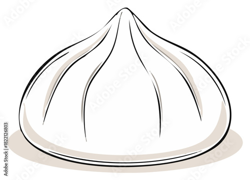 Line art illustration of a traditional steamed dumpling, Asian cuisine