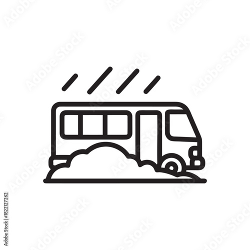 Winter storm bus black and white vector icon public transport stuck in snow bad weather illustration