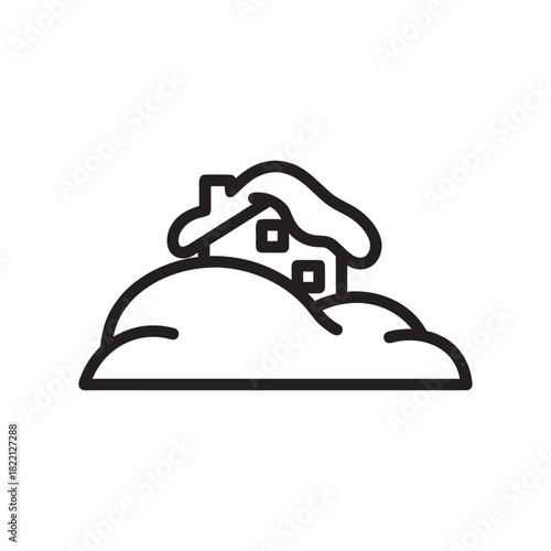 Winter storm house icon black and white vector illustration of snowy bad weather and home in snowdrift
