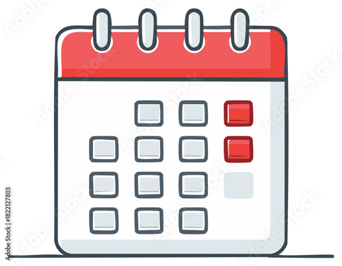 Cartoon open calendar showing dates and a spiral binding, simplistic illustration