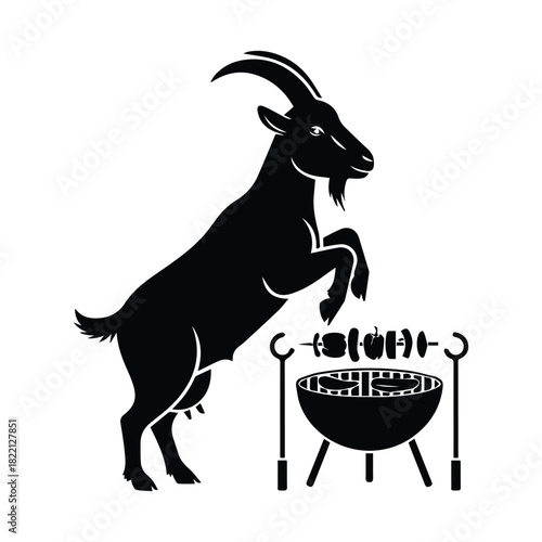 Goat cooking barbecue on grill with skewers vector illustration concept Vector, illustration