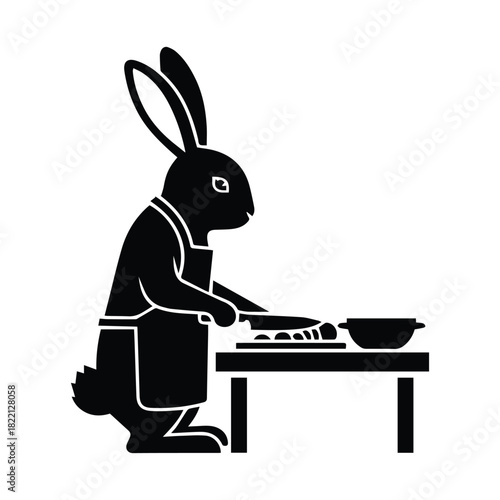 Rabbit chef in apron chopping fresh vegetables on cutting board for cooking Vector, illustration
