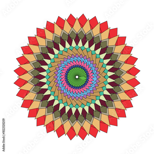 Intricate colorful geometric spiral pattern with radiating elements