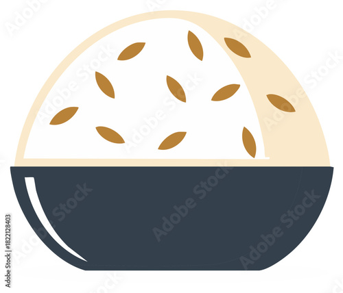Bowl of Rice Filled with Sesame Seeds. Asian Cuisine, Food Ingredient Preparation, and Cooking Vector