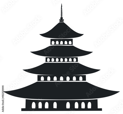 Five-Story Pagoda Silhouette, Traditional Asian Architecture, Religious Landmark, Building Design, Simple Vector Illustration