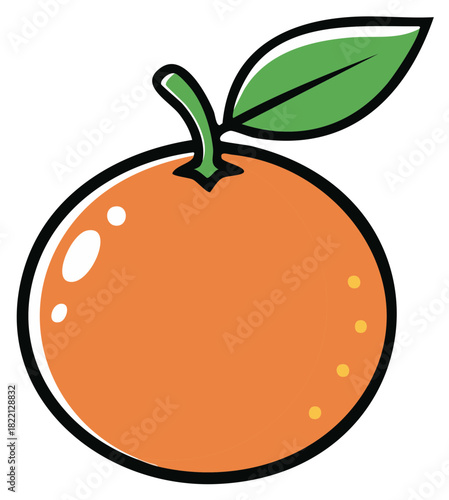Cartoon style illustration of an orange fruit with leaf and stem