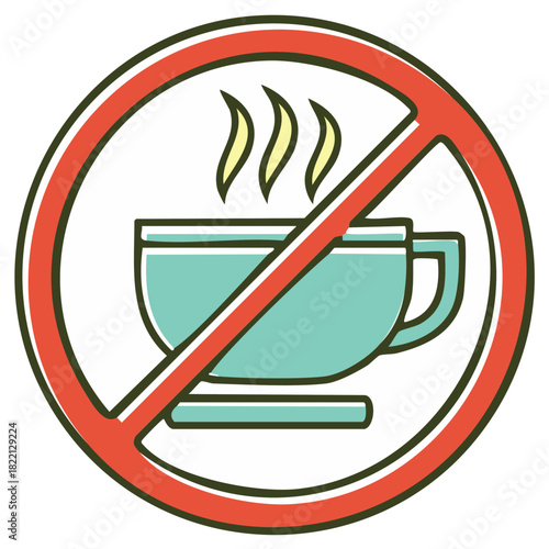 No Coffee Sign Illustration Teacup Cup Crossed Out Red Circle Icon