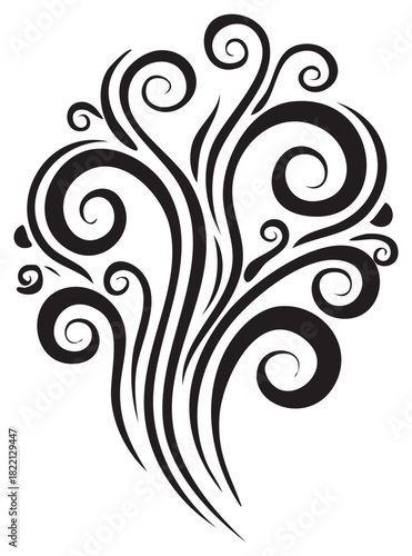 Abstract black and white illustration of flowing organic swirls and decorative curl patterns