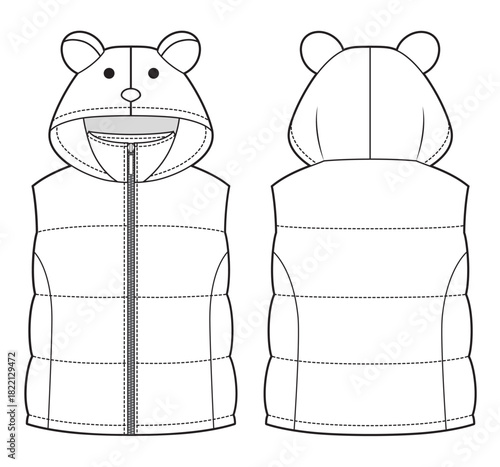 Kids down vest with animal hood