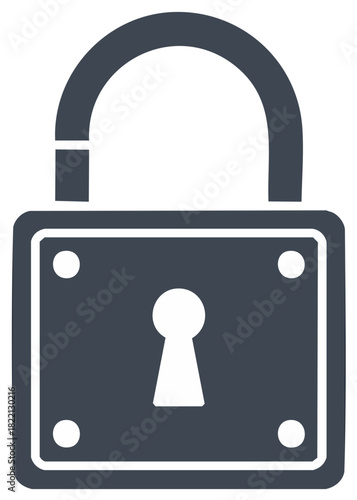 Simple flat design dark blue padlock icon representing security and privacy on a white background