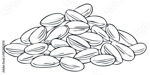 Pile of Sunflower Seeds Black and White Line Art Food Grain Snack