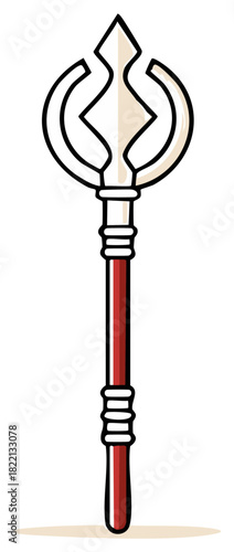 Fantasy weapon stylized staff with ornate head and red shaft
