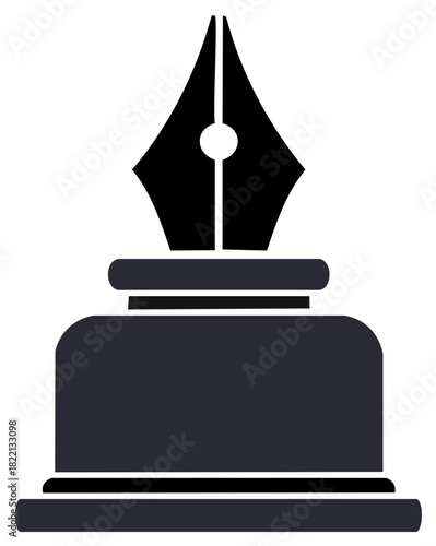 Inkwell and Fountain Pen Nib Icon for Writing or Calligraphy Design Stationery Creative Tool