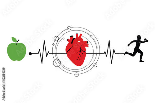 Healthy heart with exercise and good nutrition concept