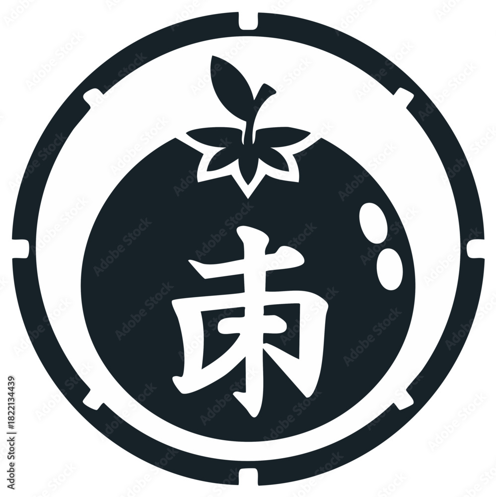 Obraz premium Japanese symbol design, round frame with stylized tomato and kanji character