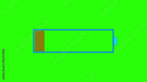 Digital low battery charging status indicator animation on Alpha Channel. Critical level, no energy, warning. Technologies concept. Device, gadget. Logo, icon.