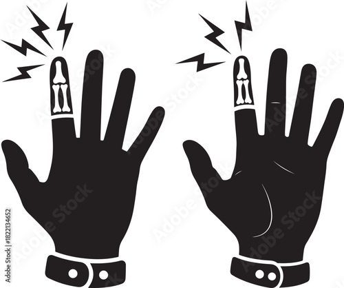 Two black hands with electric shock on fingertips silhouette