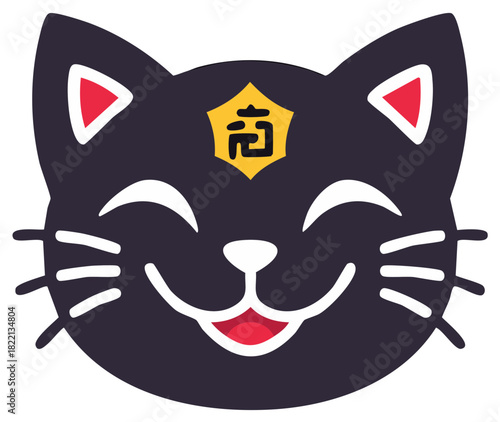 Charming lucky cat vector illustration with a smiling face and traditional symbol for prosperity and good fortune