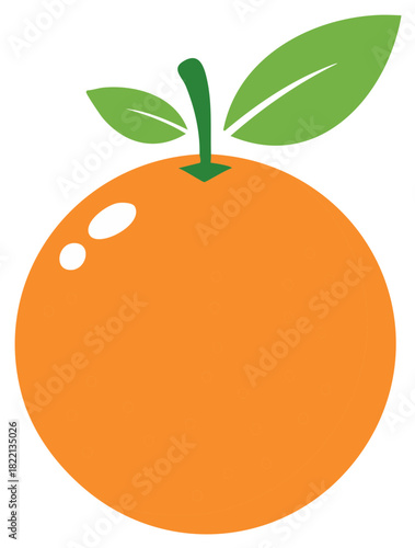Orange fruit illustration with leaves, fresh, isolated on white, health and nutrition