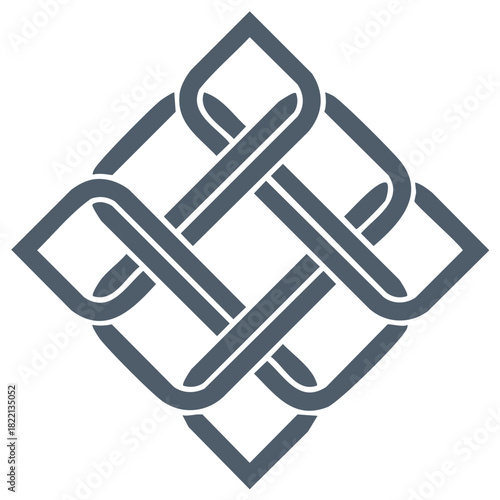 Geometric square knot design. Symmetrical interlaced lines forming an abstract eternal symbol or logo.
