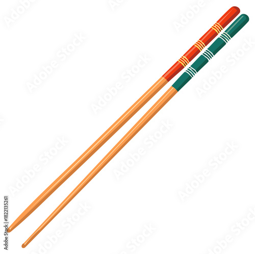 Vector illustration of a pair of colorful decorated wooden chopsticks for Asian food