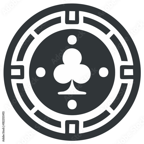 Casino chip with club suit symbol, geometric design, gambling concept