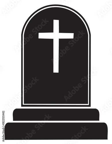 Black and white minimal headstone with Christian cross symbol vector graphic for memorial