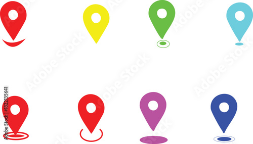 Colorful diverse map location pins icons set for navigation apps