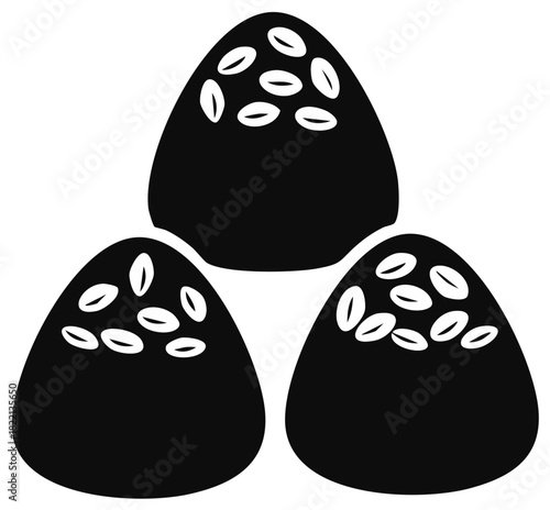 Three minimalist onigiri rice balls icon traditional Japanese food illustration