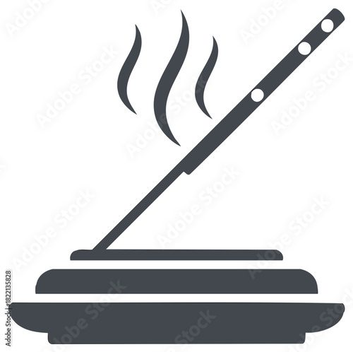 Smoldering incense stick with smoke vector icon for aromatherapy meditation and spiritual wellness
