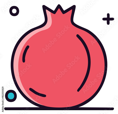 Vibrant red pomegranate fruit icon graphic illustration for healthy food and juice concepts