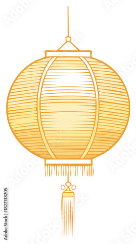 Traditional golden lantern hanging with tassel decoration in sketch style